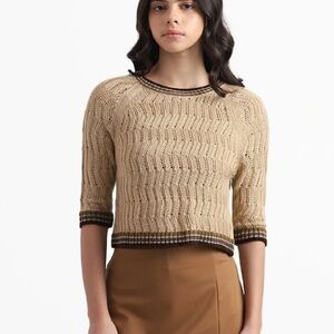 Nuon Tan Cropped Knit Sweater Size Small NWT